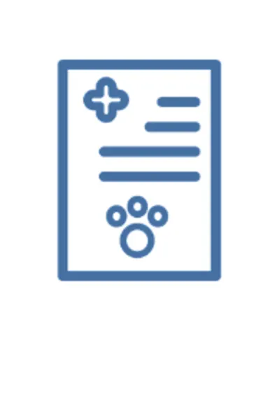 Blue Medical Document Line Art Icon with a Paw Print